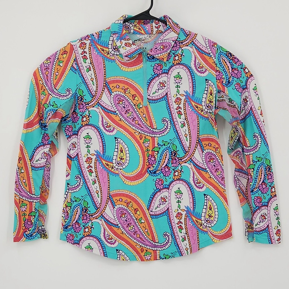 Gottex Lifestyle Top Blue Poolside UPF50+ Moc Neck with Zipper Paisley Large - Picture 2 of 12